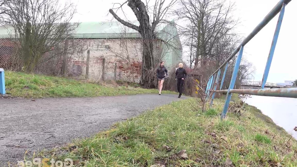 15P Antonia Sainz and Vanessa Hell squat to pee on a path while out for a walk