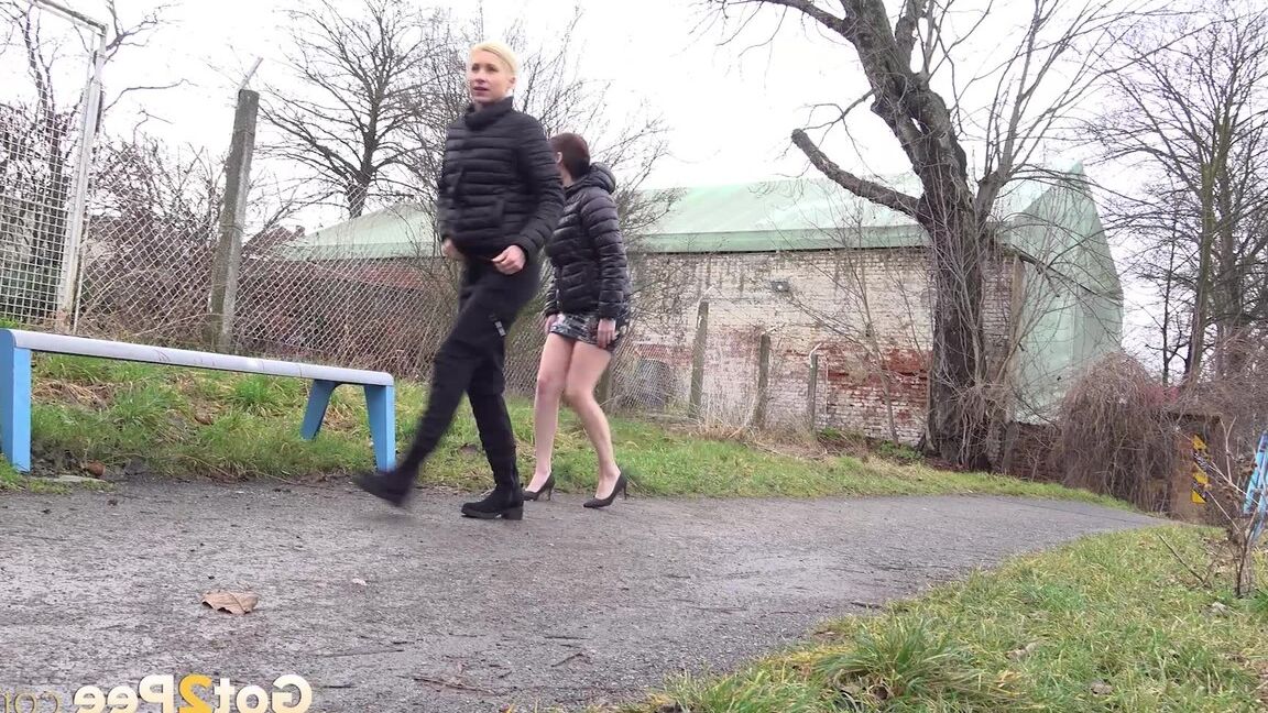 15P Antonia Sainz and Vanessa Hell squat to pee on a path while out for a walk
