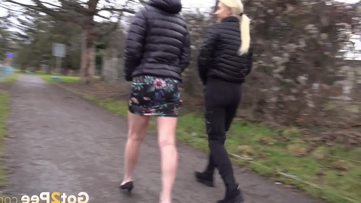 15P Antonia Sainz and Vanessa Hell squat to pee on a path while out for a walk