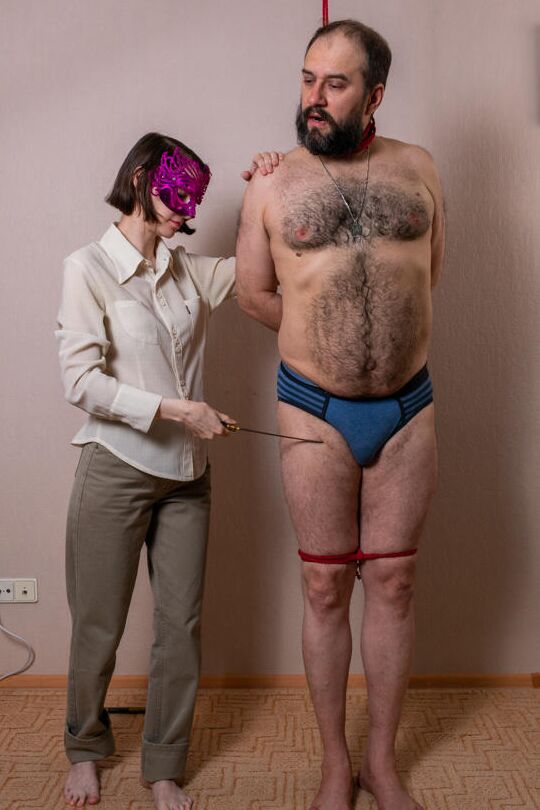 16P Fully clothed woman tortures a restrained man while threatening to hang him