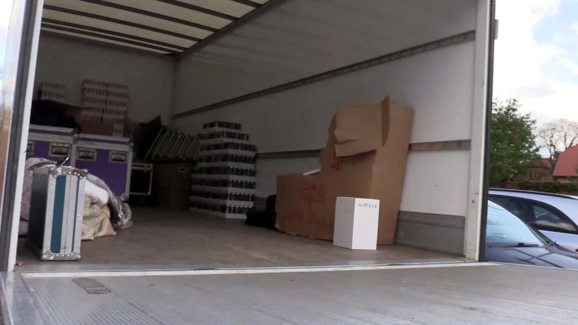 16P Young blonde Ashlee Cox has sex with two older men in the back of a moving van