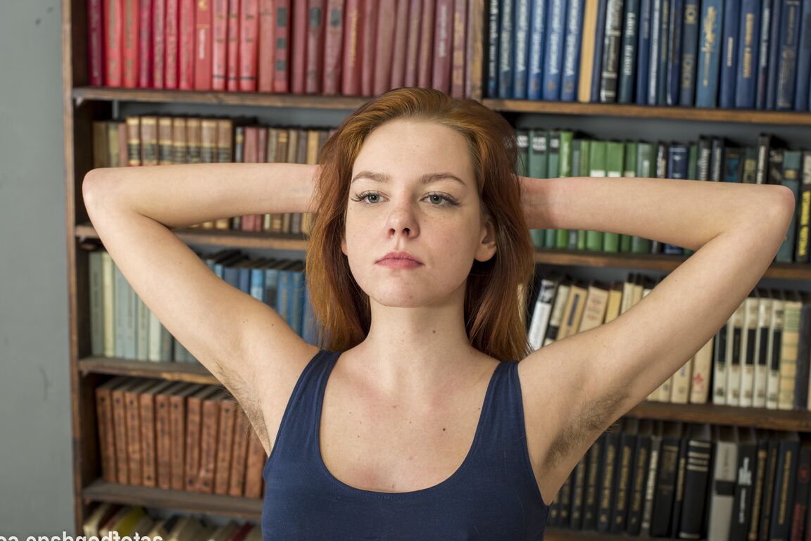 16P Natural redhead is forced to kneels on peas with hairy body exposed