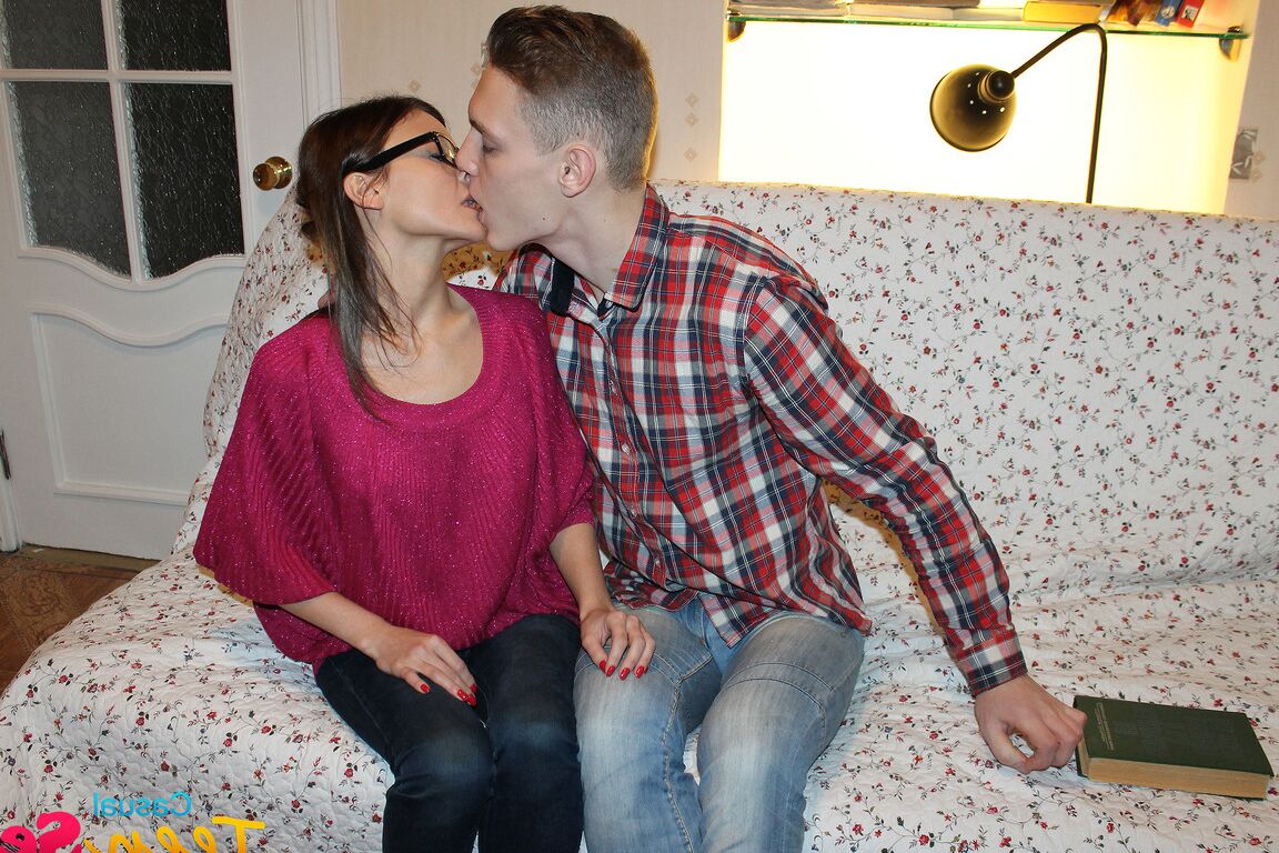 21P Geeky amateur girlfriend Nesti gets cum on her glasses after intense fucking