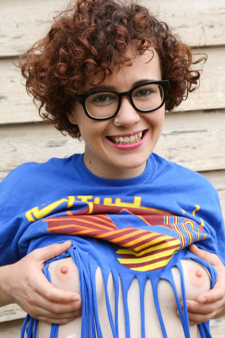 15P Nerdy girl Rosie Budd does a handstand after exposing her hairy body
