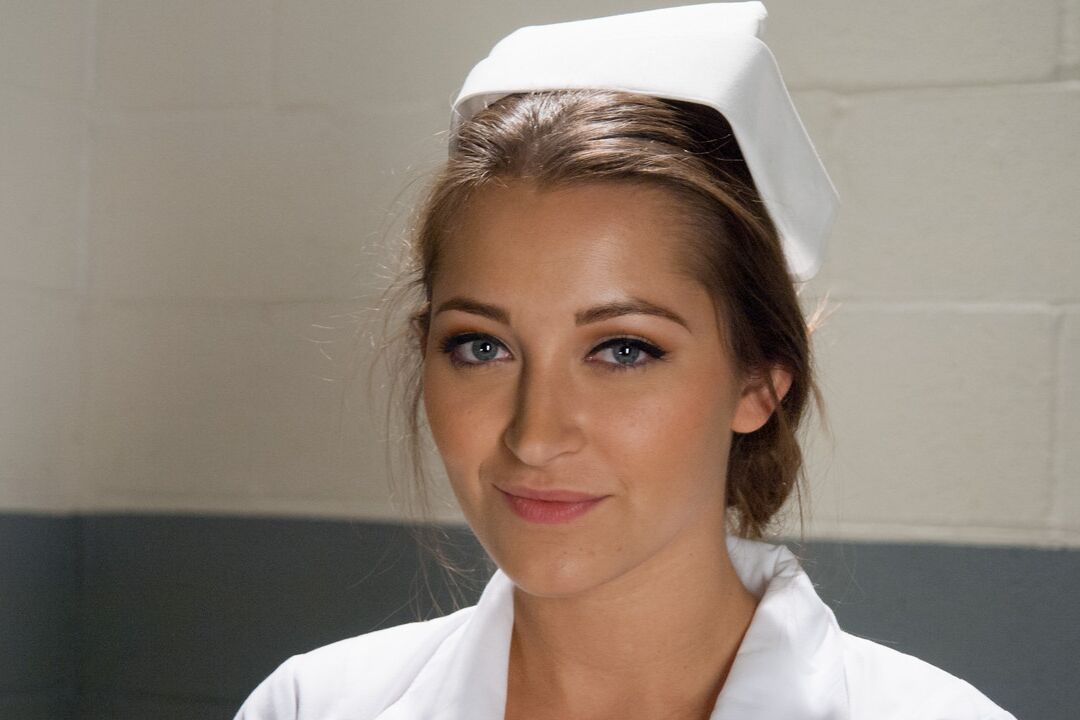20P Gorgeous nurse with a nice butt Dani Daniels strips and poses in high heels
