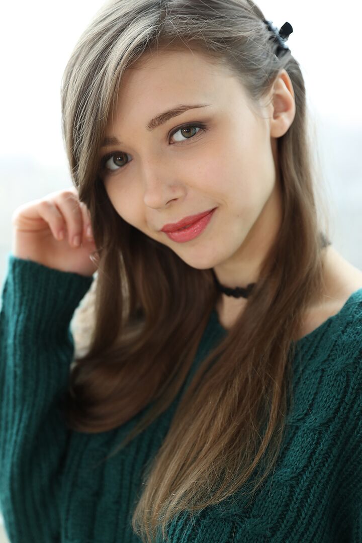 18P Beautiful teen frees her natural tits from a sweater before spreading her twat