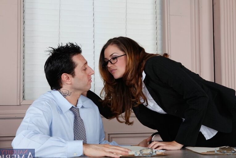 16P Stunning hottie in glasses Allie Haze enjoys fiery sex in the office