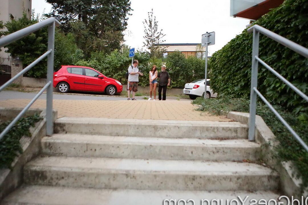 16P Old men pick up young redhead Sofia Like before spit roasting her