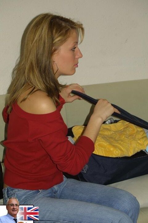 21P Slender blonde Sylvia with small natural tits boned in fishnets by senior perv