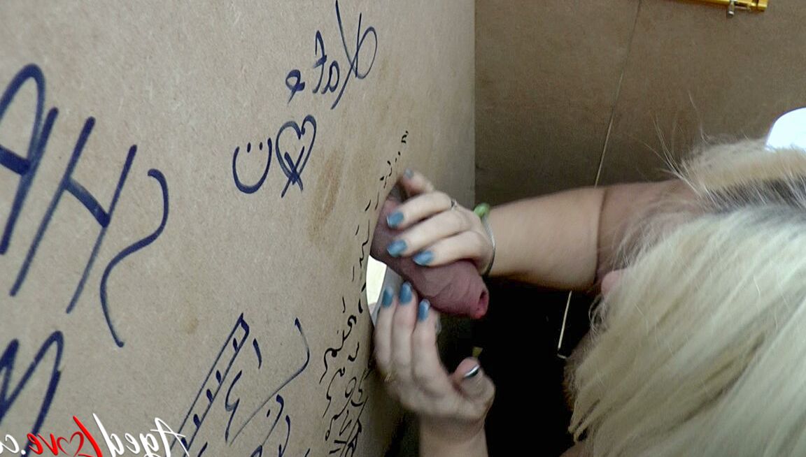 21P Lusty grandma EvaN sucks a thick white dick through a gloryhole