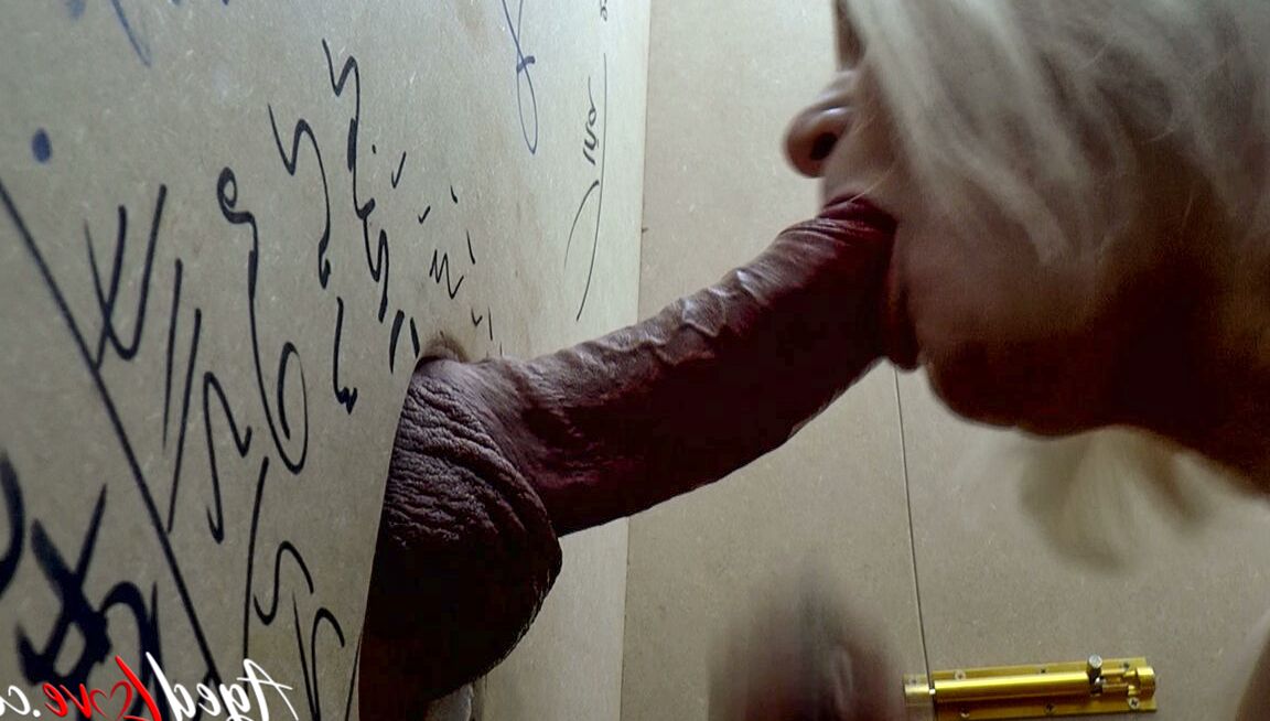 21P Lusty grandma EvaN sucks a thick white dick through a gloryhole