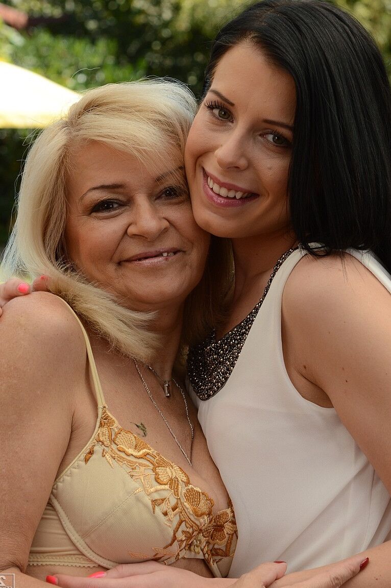 20P Brunette Daniella Rose gets freaky with a granny lesbian Suzie by the pool