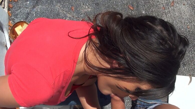 16P Brunette hooker sucks off a cock on the street in POV mode