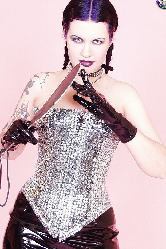 15P Classic Goth Babe Dana Dark in Fishnets, Corset