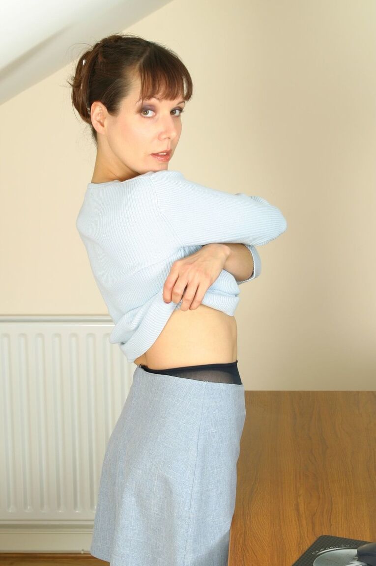 21P Sexy secretary Cindy stripping and posing in see through nylons at work