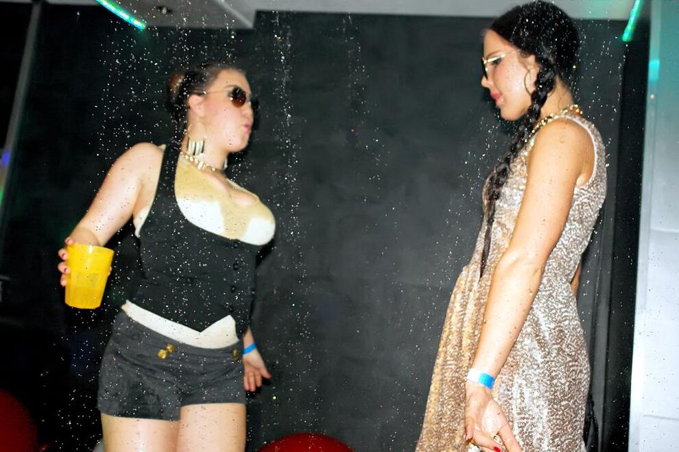 15P Horny ass sluts in short skirts get intimate with cock and cunt backstage