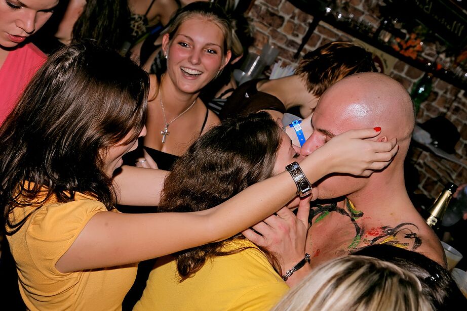 13P Dancing chicks get a little crazy and get on stag to fuck the male strippers
