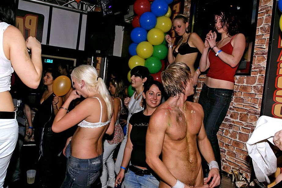 13P Dancing chicks get a little crazy and get on stag to fuck the male strippers