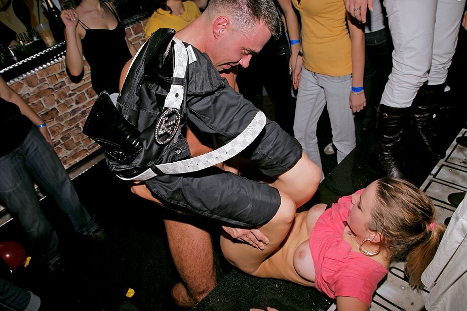 13P Dancing chicks get a little crazy and get on stag to fuck the male strippers