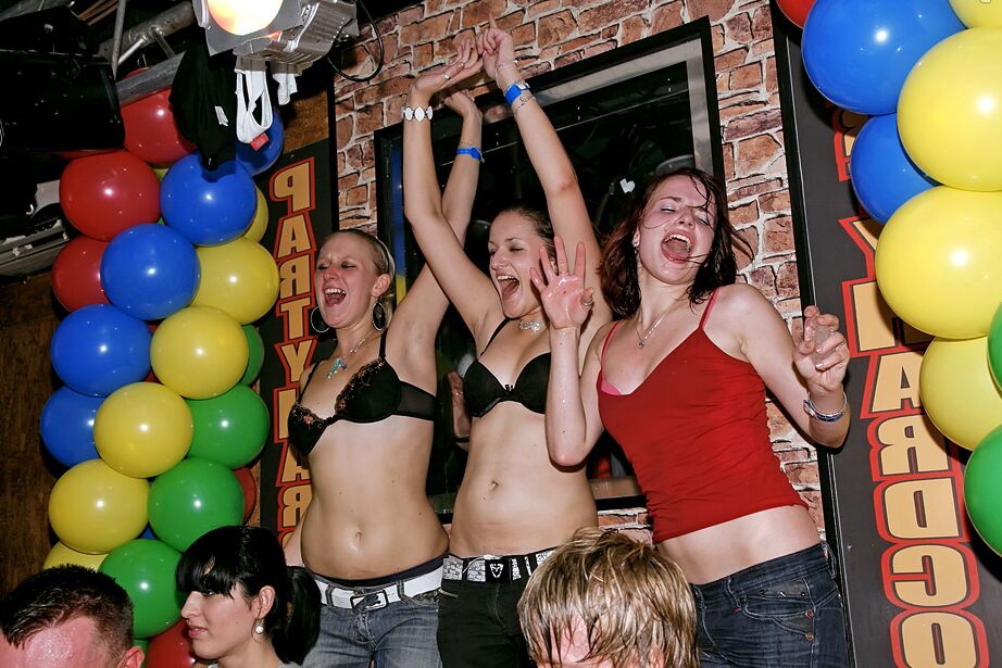 13P Dancing chicks get a little crazy and get on stag to fuck the male strippers