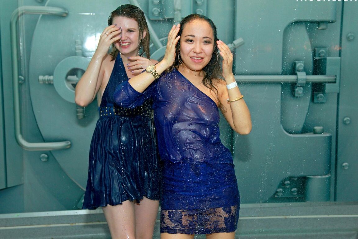 15P The girls are wet from the shower and wet between their legs