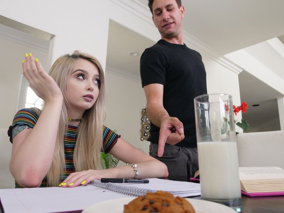 21P Little teen in jean shorts Lexi Lore feeds herself with a rod while studying