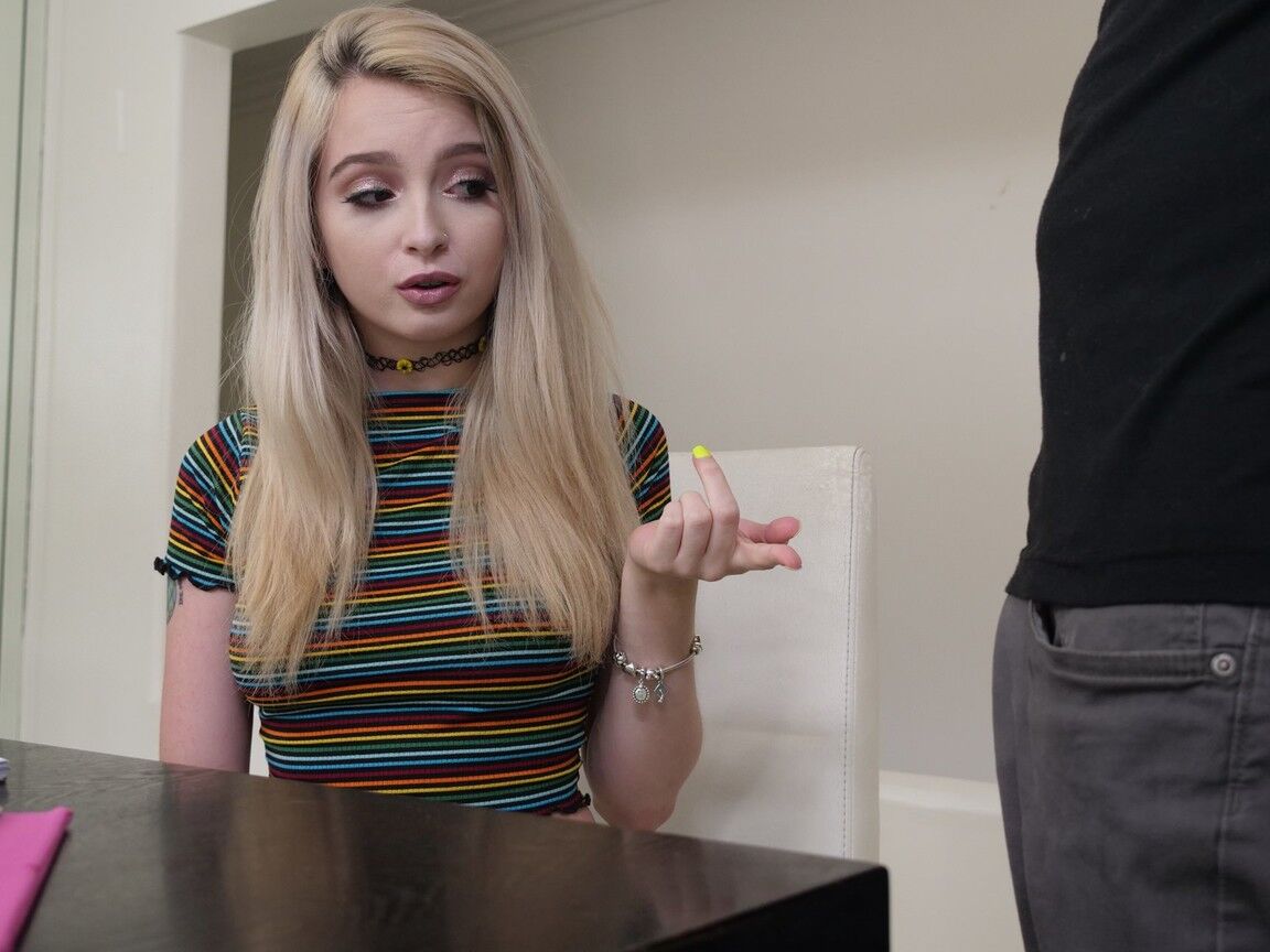 21P Little teen in jean shorts Lexi Lore feeds herself with a rod while studying