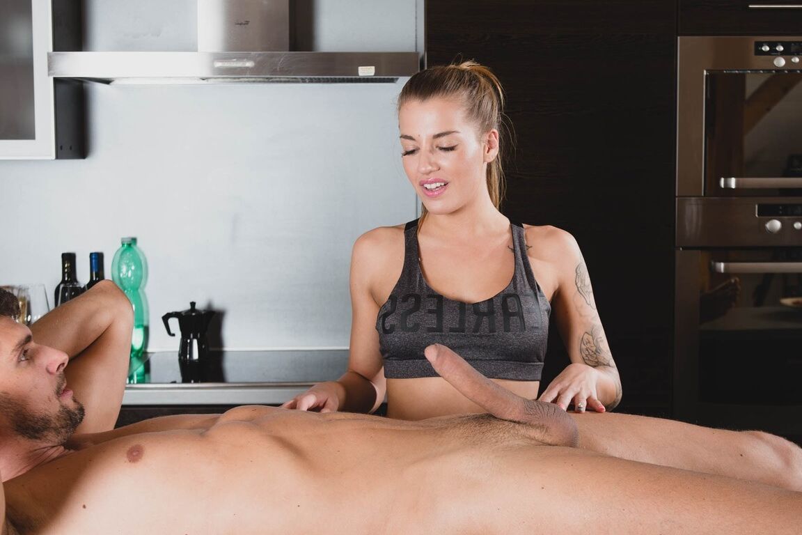 21P Czech beauty with a ponytail Silvia Dellai oils up and milks her lover's rod