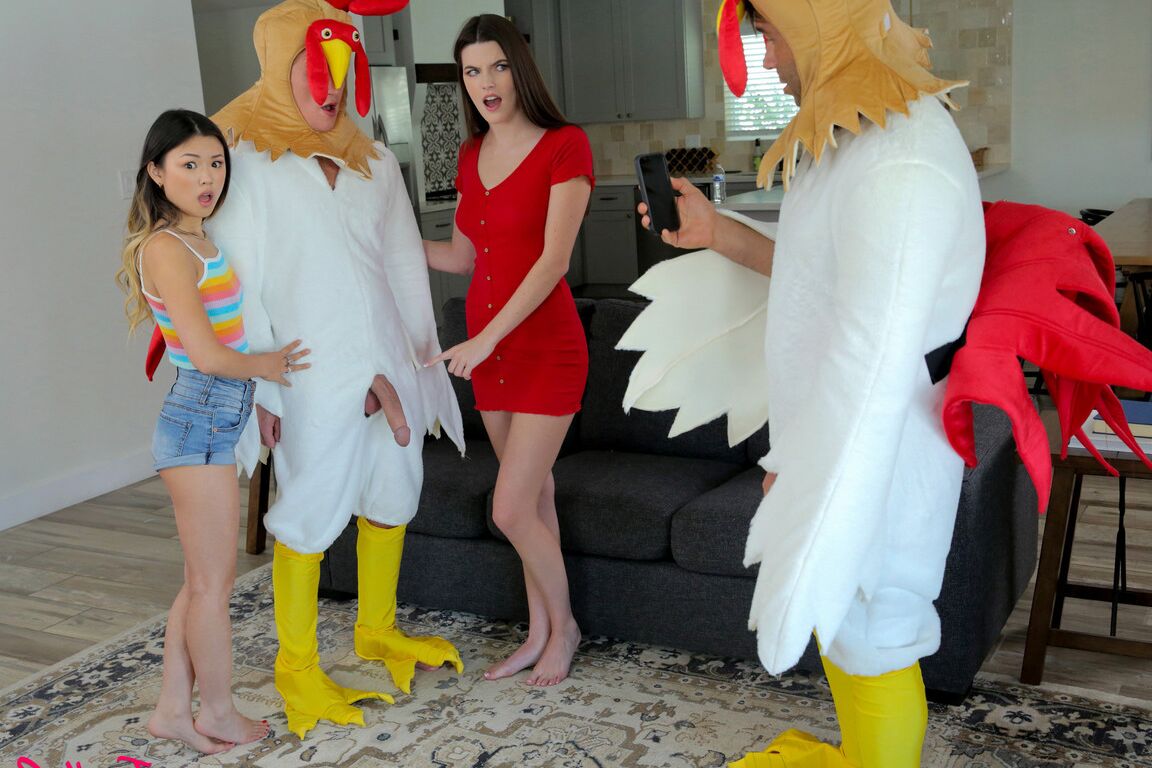 21P Hot babes get creampied in a kinky foursome with guys in chicken costumes