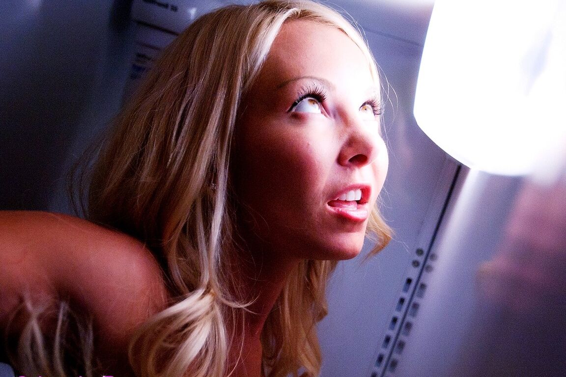 21P Blonde honey with tiny boobs Aaliyah Love poses naked in front of a fridge