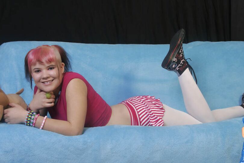 15P Punk girl Kitten Toxicated puts down plush toy before stripping naked
