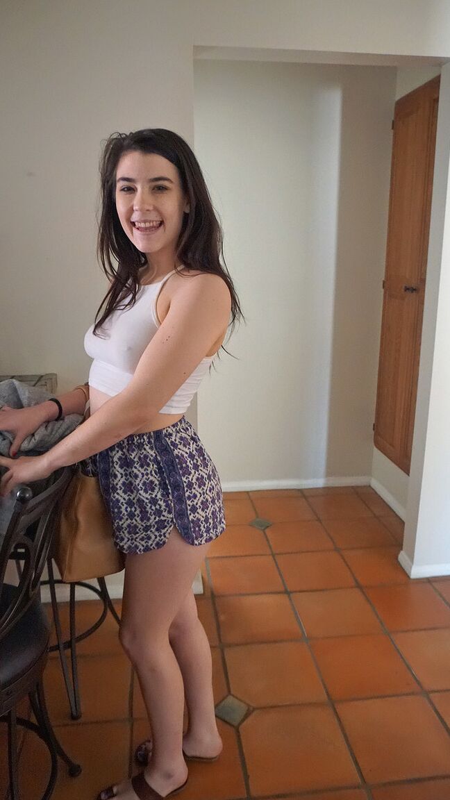 17P Brunette cutie Jenna Reid strips her undies and reveals amazingly round butt