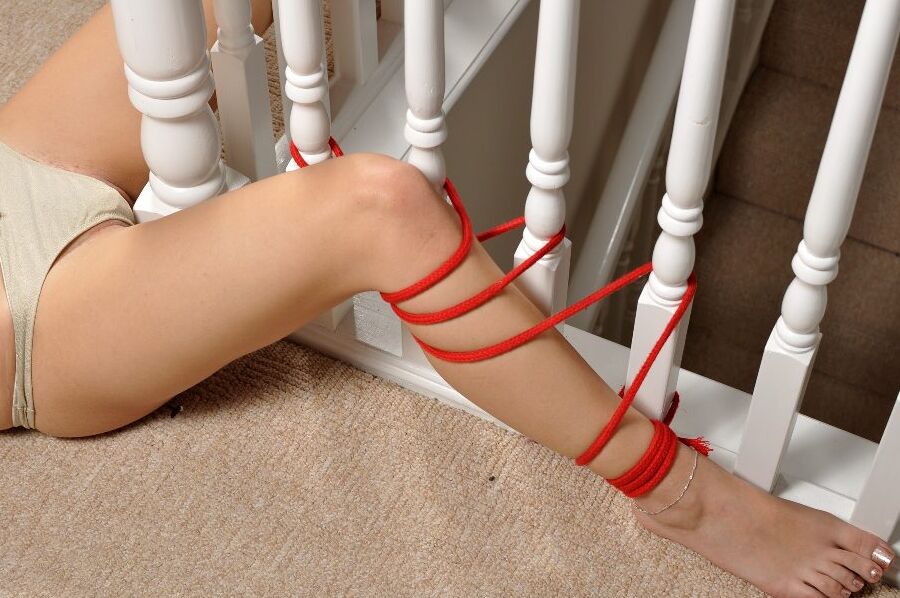 12P Hottie stripped to her panties before being tied up