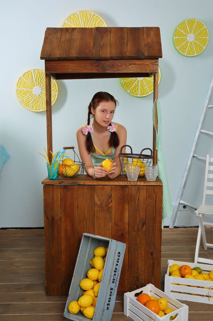 20P Young redhead Kim strips naked at her lemonade stand to drum up business