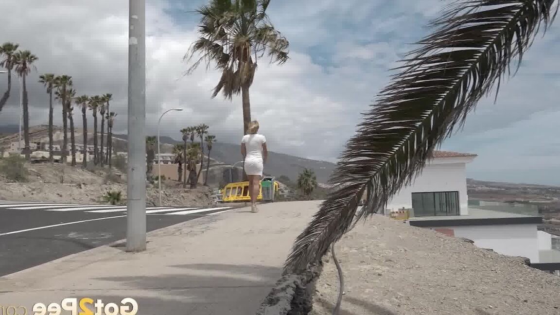 15P Rubia se para y hace pis junto a una palmera