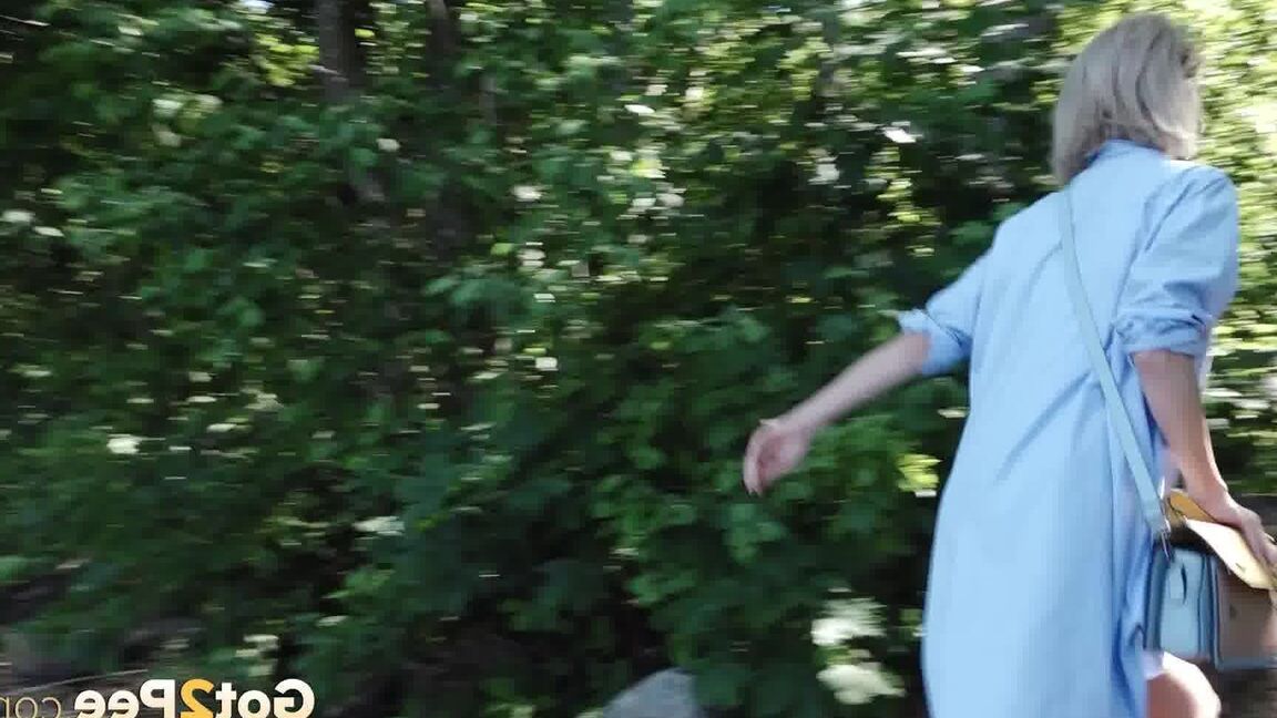 15P Petite blonde Masha squats for an urgent piss by riverside bushes