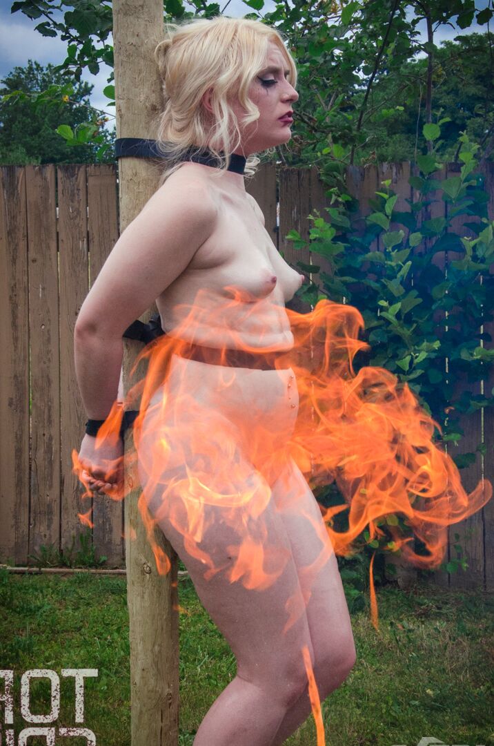 14P Blonde slave bound to a pole for rough anal toying by her lesbian mistress