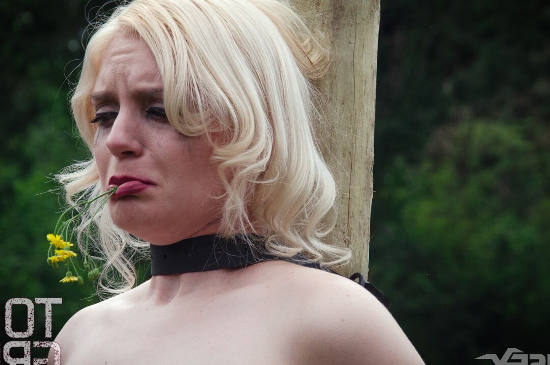 14P Blonde slave bound to a pole for rough anal toying by her lesbian mistress