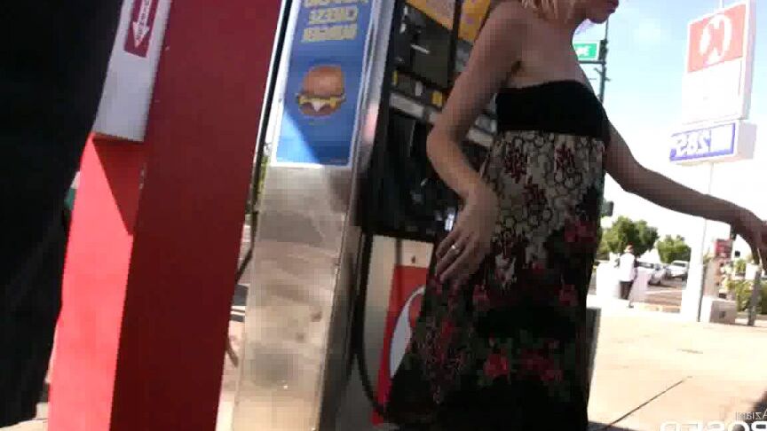 16P Blonde babe, Kylie Worthy, puts on a sexy tease while pumping gas and shows