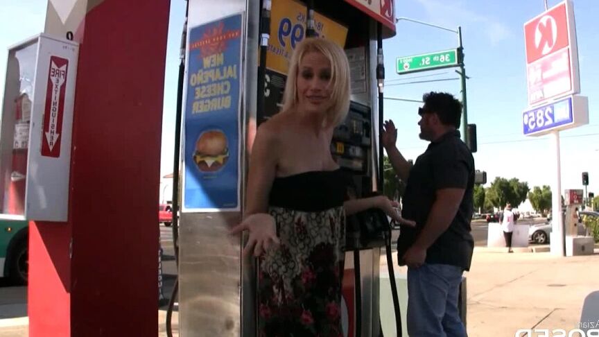 16P Blonde babe, Kylie Worthy, puts on a sexy tease while pumping gas and shows