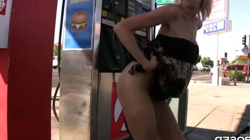 16P Blonde babe, Kylie Worthy, puts on a sexy tease while pumping gas and shows
