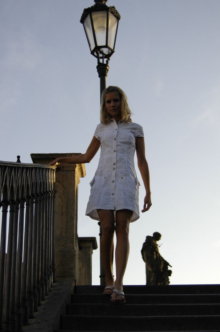 21P Blonde teen with an athletic figure Iveta B flashes her bald cunt in public