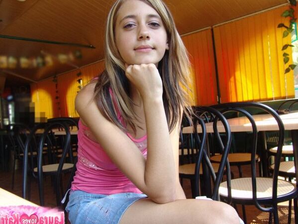15P Charming teen flashes a no panty up skirt while eating ice cream