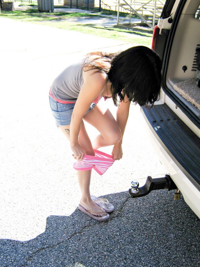 12P Watch as Avery changes her outfits outside at the public park