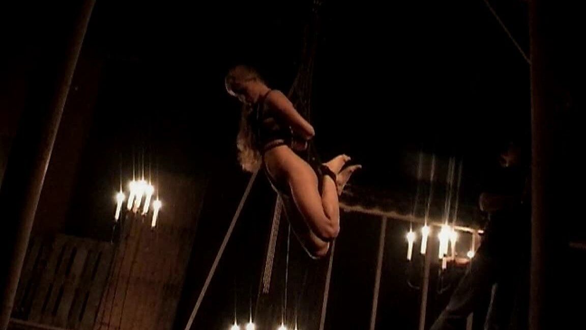 21P Blonde Hungarian Cayenne Klein gets tied up, blindfolded and face fucked