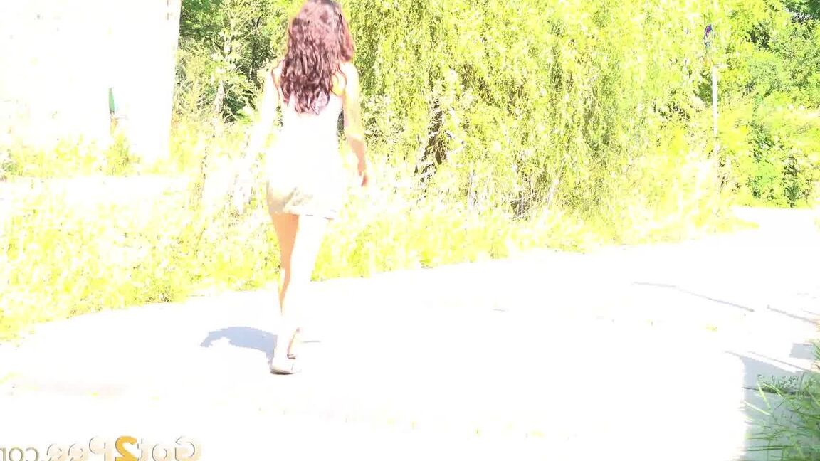 15P Ali B squats on a path and pees outside