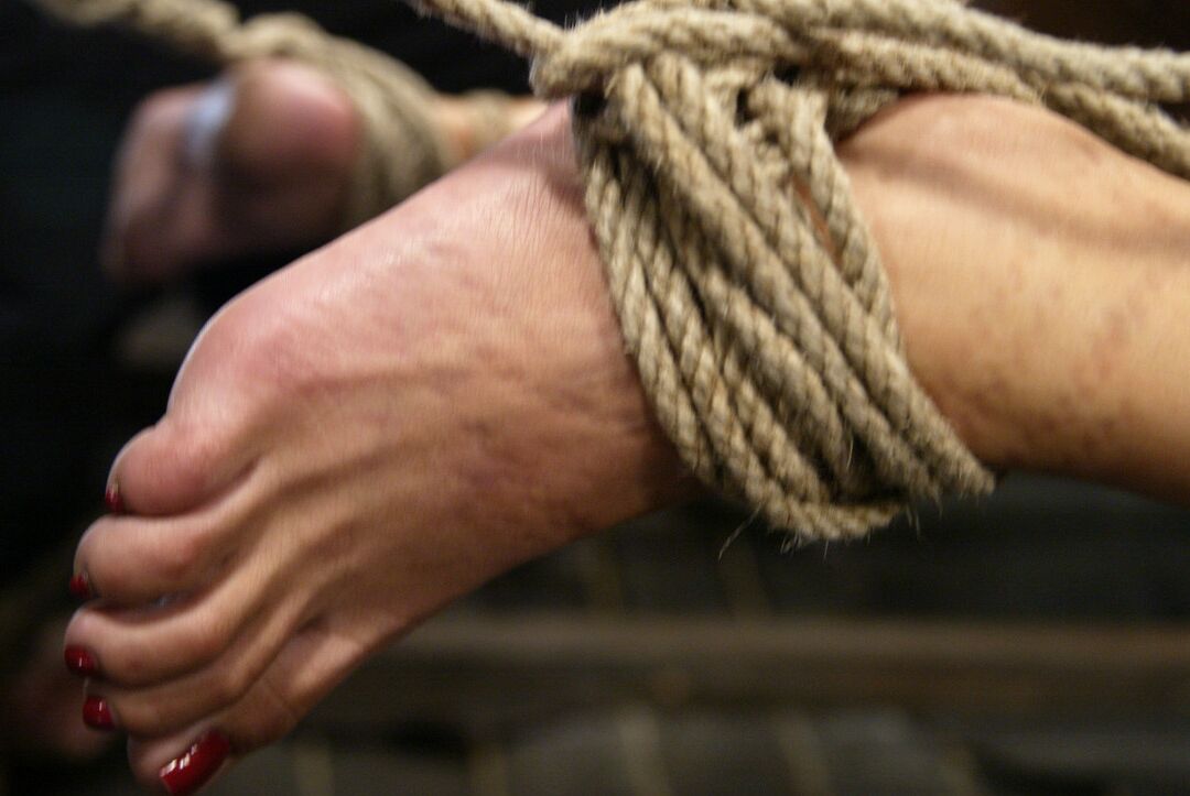 21P Skinny blonde Kat gets tied up for toying with a big dildo in BDSM