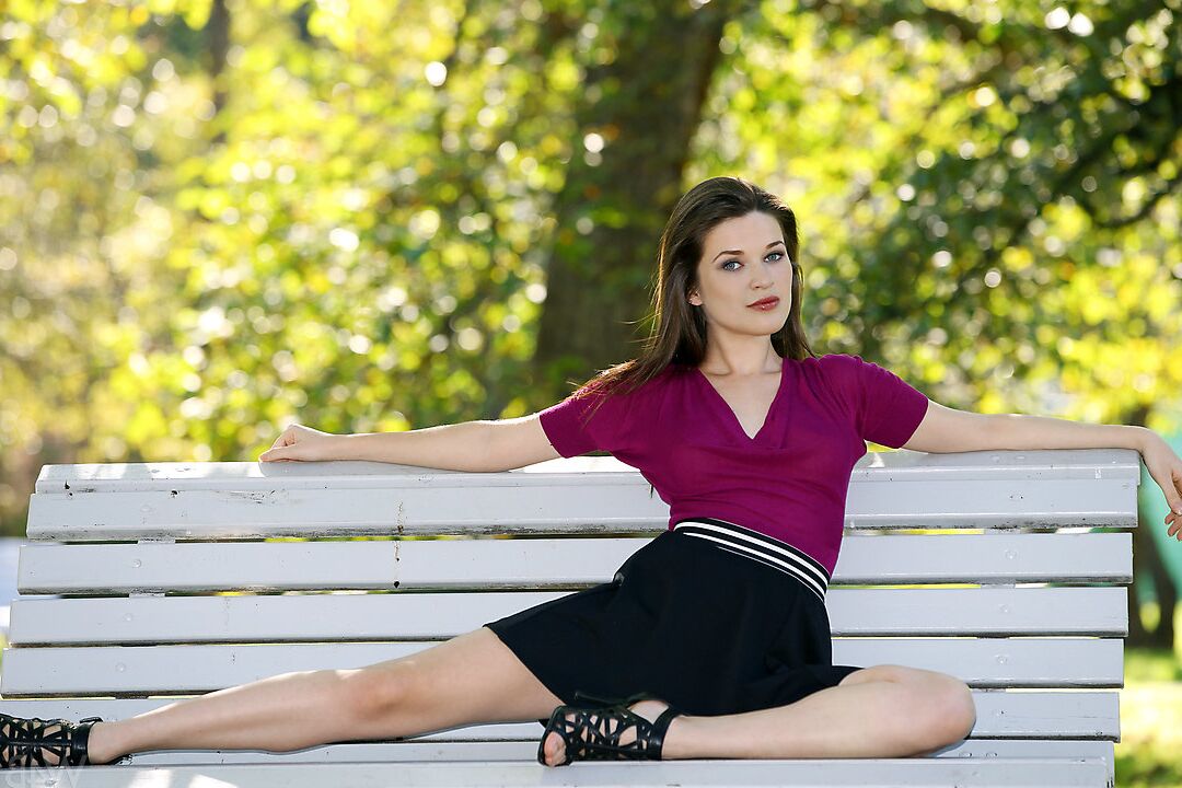16P Clothed chick shows off her bare legs in a miniskirt and high heels in public