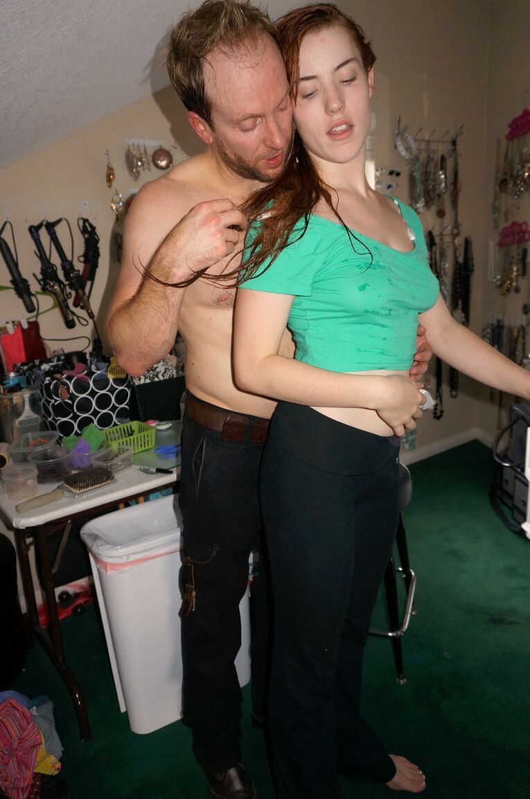 18P Cute nerdy redhead Gwen Stark poses in jeans and reveals her tiny teen tits