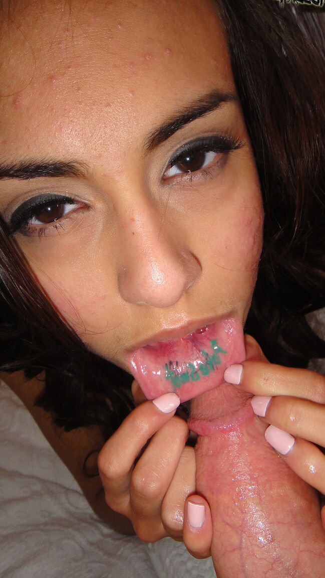 19P Slim girl Janice Griffith gives a blowjob in POV after exposing her curves